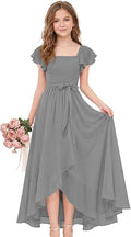 Short Sleeve Flower Girl Dress for Teens A Line Chiffon Junior Bridesmaid Dresses with Bow FFSQ001