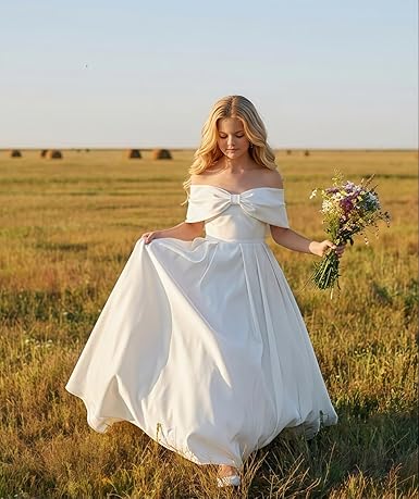 Stain Flower Girl Dresses for Wedding Off Shoulder Bowknot A-line Long Ruffled Dress Pageant Guest Evening Gown